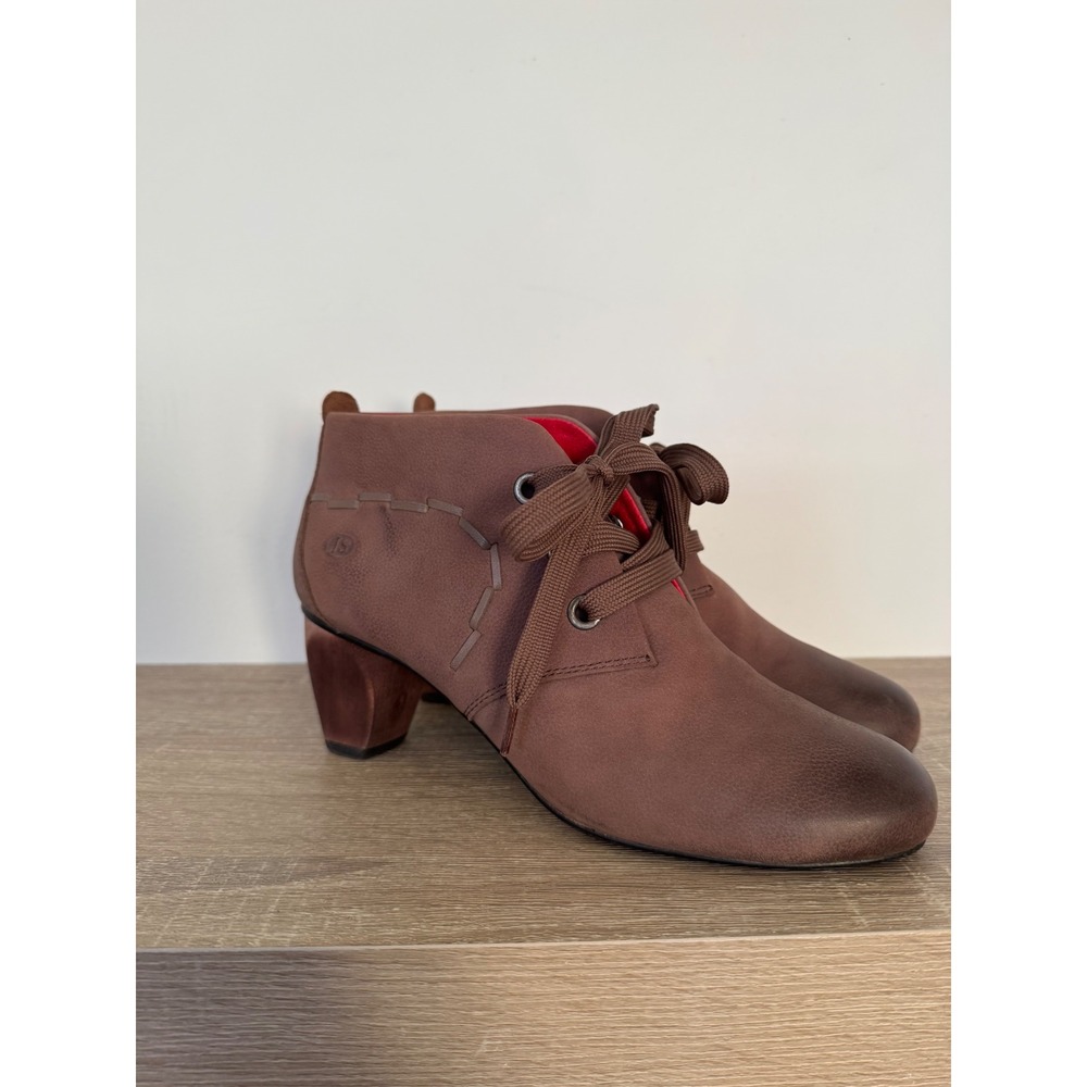 Josef Seibel Brown Leather Lace Up Ankle Boots Block Heel Size 38 Fits Like 8 - Picture 2 of 13